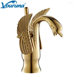 Bathroom Sink Faucets Vouruna Luxury Golden Solid Brass Faucet Swan Shape Vanity Basin Mixer Deck Mounted And Cold Tap