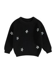 Toddler Baby Girl Cute Flower Knitted Sweater Long Sleeve Crewneck Pullover Sweatshirt Fall Winter Clothes