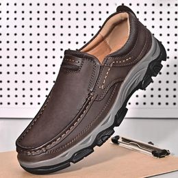 Casual Shoes Comfort Outdoor Mens Hiking Fashion Soft Classic Driving Footwear Non-slip Walking Genuine Leather Loafers