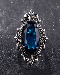 Big Peacock Blue Sapphire Rings for Women Men Vintage Real Silver 925 Jewelry Ring Anniversary Party Gifts7610412