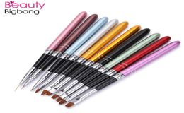 Pro 10Pcslot Nail Brushes Set Different Colour Size Copper Handle Design Polish Nylon UV Gel Painting Nail Art Tool Nail Brushes6966245463