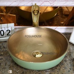 Nordic Ceramic Bathroom Sink For Gold Countertop Bathroom Fixture Upscale Round Design Light Luxury Hotel Bathroom Washbasin