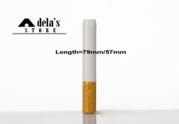 Ceramic Cigarette Hitter Pipe 79mm 57mm Yellow Filter Color Cig Shape Smoke Tobacco Pipes Herb One Bat Portable DHL 1202265019