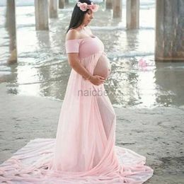 Maternity Dresses Wipe Chest Slit Maternity Dress Floor Length Skirt Photography for Photoshoot Pregnancy Robe Shooting Photo 240412