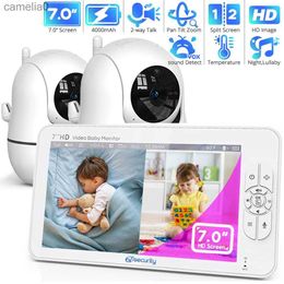 Baby Monitors 7.0-inch video baby monitor with 2 cameras high-definition split screen pan tilt 4X zoom 2-channel audio night vision no WiFi 4000mAh batteryC240412