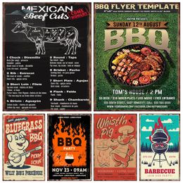 BBQ Metal Tin Signs Kitchen Wall Art Decor Home Accessories Restaurant Picnic Plaques Party Garage Vintage Posters Background