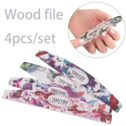 4Pcs/Lot Wood Nail File Manicure Sanding File Nail Polish Double-sided Butterfly Professional Accessory Washable Nail Buffing