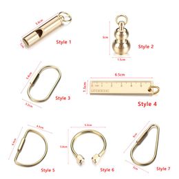 7 Styles Vintage Brass Keychain Portable Unique DIY Craft Tools Whistle Ruler Key Ring Pendant Creative Jewellery Accessories