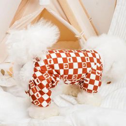 Dog Apparel Cute Pet Jumpsuit Adorable Jumpsuits Soft Comfort For Outdoor Walks With Checkerboard Bear Pattern Traction Ring Warm