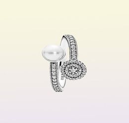 Vintage and elegant pearl ring for 925 sterling silver with CZ diamonds radiant opening ladies ring with original box holiday gift6443645