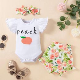 Clothing Sets 3 PCS Infant Girls Clothes 6 9 12 24 Months Born Baby Summer Sleeve Rompers Shorts Headband