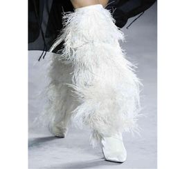 Boots Feather Women High Suede Cross bound Punch Shoe Party Heel Shoes Sexy Ostrich Feathers Over the Knee 2209012313153