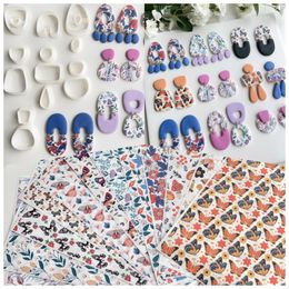 Polymer Clay Coloured Watercolour Transfer Paper Polymer Clay Mould Butterfly Flower Grass Pattern DIY Earrings Jewellery Clay Tools