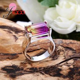 Cluster Rings Original Design Big Rainbow Austrian Crystal Wedding Engagement 925 Sterling Silver Jewellery For Woman Anillos Gift