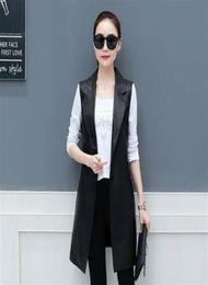 Spring Faux Leather Blazer Vest Womens Long Slim Fit Waistcoat Ps Size 3XL PU Sleeveless Jacket Suit Vest Woman Vintage DV512299i2187503