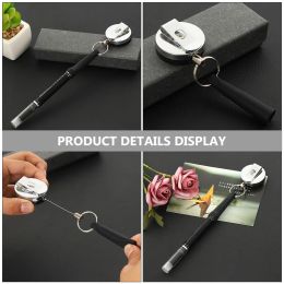 3 Pcs Retractable Pen Holder Waist Belt Buckle Steel Wire Key Ring Keychain Caps Anti Lose Plastic Cover Metal Stand