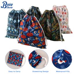 Feather Printed Mommy Baby Diaper Bag Pul Waterproof Nappy String Pocket Stroller Carry Pack Travel Outdoor Diaper Storage Bag