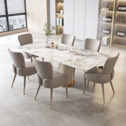 New Dining Room Rectangular Ceramic Top Aluminum Marble Dining Table and Chair Set Base Modern Marble Dining Table Set