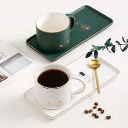 Mugs Luxury Coffee Cup And Saucer Set With Gold Handle Mug Ceramic Cappuccino Afternoon Tea 330ml Crown Dessert Plate