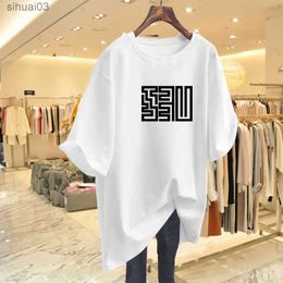 Women's T-Shirt 2023 New Shoulder Cotton T-shirt Plus Size Womens Loose Medium and Long Versatile Age Reduction and Thin Dark Green Top WomenL2403