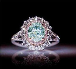 New Pink Crystal CZ Women Rings High Quality Classic Ladies Engagement Wedding Rings Female Inlaid green topaz Rings Whole Jew2454966