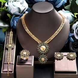 Necklace Earrings Set Dubai 4 Piece Luxury Bridal Jewelry Saudi Arabia Elegant Fashion Women CZ Modern Design And