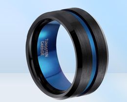 TIGRADE 8mm Men Black Tungsten Carbide Ring Thin Blue Line Wedding Band Vintage Men Jewelry Anime Anel Masculino Aneis Size 615 25740240