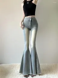 Women's Pants Large Size Fishtail Jeans High Waisted Flared Early Autumn Slimming Retro Elastic Wide Leg Mop