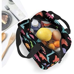 Cute Dinosaurs Insulated Lunch Bag Lunch Thermal Cooler Bag Multi-Pocket Tote Cooler Bag for Office Work School