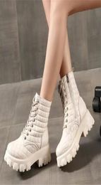 Interlocking Black Ankle Biker chunky platform flats combat Boots low heel laceup booties leather chains logo buckle women luxury1899969