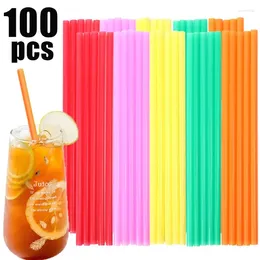 Disposable Cups Straws 100pcs Plastic Straw Thin Long Coloured Milk Tea Milkshake Drinking For Party Bar Cocktail Drink