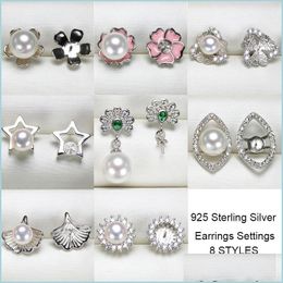 Jewelry Settings S925 Sterling Sier Stud Earrings Fashion Diy Pearl Setting For Women Blank Wedding Gift Drop Delivery Dhjp3