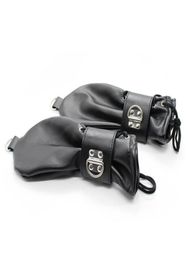 Fashion-Soft Leather Fist Mitts Gloves with Locks andRings Hand Restraint Mitten Pet Role Play Fetish Costume9588575