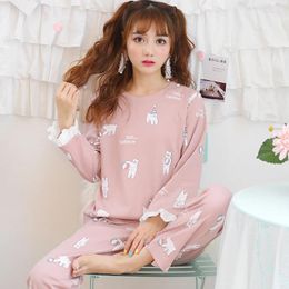 Home Clothing Woman Pyjamas Sets Spring Cotton Long Sleeved Sleepwear Women Cartoon Sweet Girl Lace Loungewear Pijamas Mujer