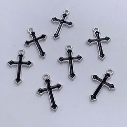 10pcs Gothic Enamel Black Cross Alloy Charms Cool Girl Couple Earring Necklace Pendant Accessory Diy Choker Jewelry