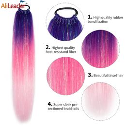 Colourful Glitter Twinkle Ponytail Hair Extensions With Rubber Band Bling Bling Ombre Braiding Straight Ponytail For DIY 110G