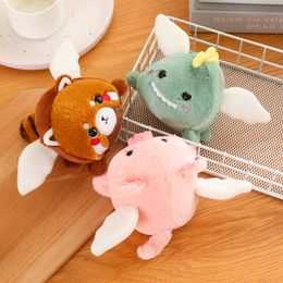 12cm Kawaii Relief Plush Animals Toy Soft Stuffed Angel Panda&Raccoon&Dinosaur&Pig&Cat&Tiger&Dog&Bunny With Wings Dolls Gift