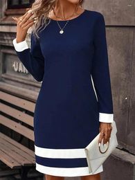 Casual Dresses STYLISH LADY Elegant OL Patchwork Dress 2024 Spring Women Long Sleeve O Neck Stripe Printed Bodycon Party Midi Vestidos De