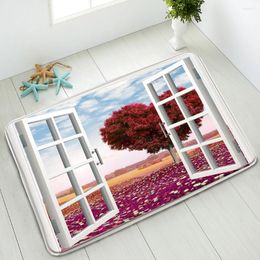 Bath Mats 3D Window View Non-Slip Love Trees Bedroom Kitchen Doormat Indoor Floor Mat Absorbent Home Carpet Washable Foot Pads