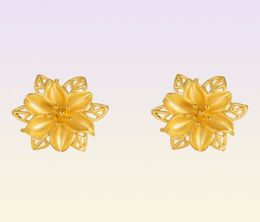 Stud 24K Gold Colour Stud Earrings for Women Fine Jewellery Vintage Hollow Flower Earring for Wedding Gift Gold Colour Jewellery sh6588232