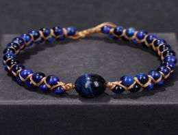 Fehame High Quality Natural Lapis Lazuli Blue Tiger Eye Stone Beads Bracelets for Women Men Stretch Round Bracelet Couple Gift7862945