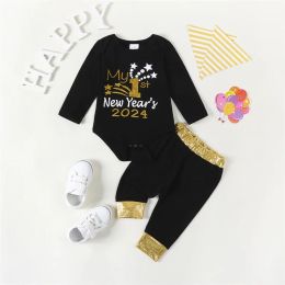 Trousers ma&baby 012M 2024 New Years Baby Clothes Sets Newborn Infant Boy Girl Outfits Letters Print Romper Pants Costumes D05