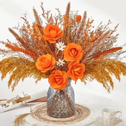 Decorative Flowers Dried Flower Orange Pampas Grass Dry Fall Decor Artificial Floral Arrangement Wedding Party Table Centerpieces Home