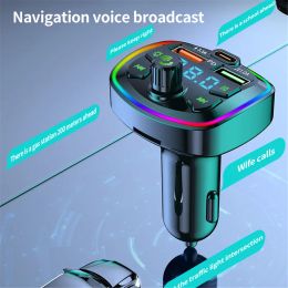 Car Bluetooth Cigar Lighter Radio FM Transmitter PD 18W Type-C Dual USB 3.1A Colourful Ambient Light Charger MP3 Music Player