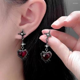 Dangle Earrings Gothic Red Heart Star Y2K Zircon Love Cross Earring Girls Irregular Pendant Party