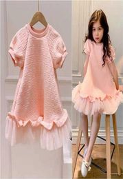 Children039s Pink Casual Skirt Luxury Designer Brand Fashion Dress Girls Net Yarn Shortsleeved Princess Dress for Kids Q07169398725