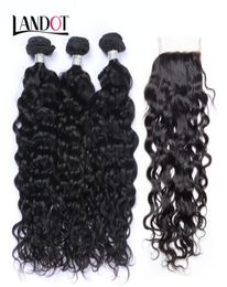 8A Brazilian Virgin Human Hair Weaves Bundles With Lace Closures Peruvian Indian Malaysian Cambodian Water Wave Wet And Wavy Natur2086296