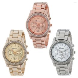 Wristwatches Elegant Watch Studded Two-eyed Alloy Steel Lady Quartz Simple Students Female High-level Luxury Watches Women