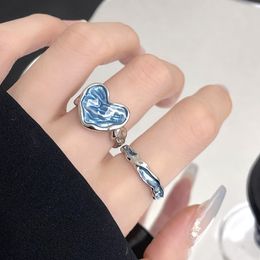 Korea Colourful Stone Oil Drip Rhinestone Trendy Geometry Rings For Women Heart Star Girls Y2k Jewellery Gifts