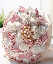 Beautiful Beading Crystal Bridal Bridesmaid Flower Wedding Bouquet Artificial Satin Rose Flower Bouquet Crystal Bridal Bouquets7330669